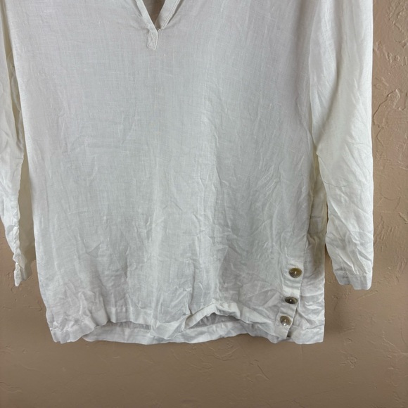 Sigrid Olsen White Linen Blouse Collared Pullover Lagenlook Small - Picture 3 of 10